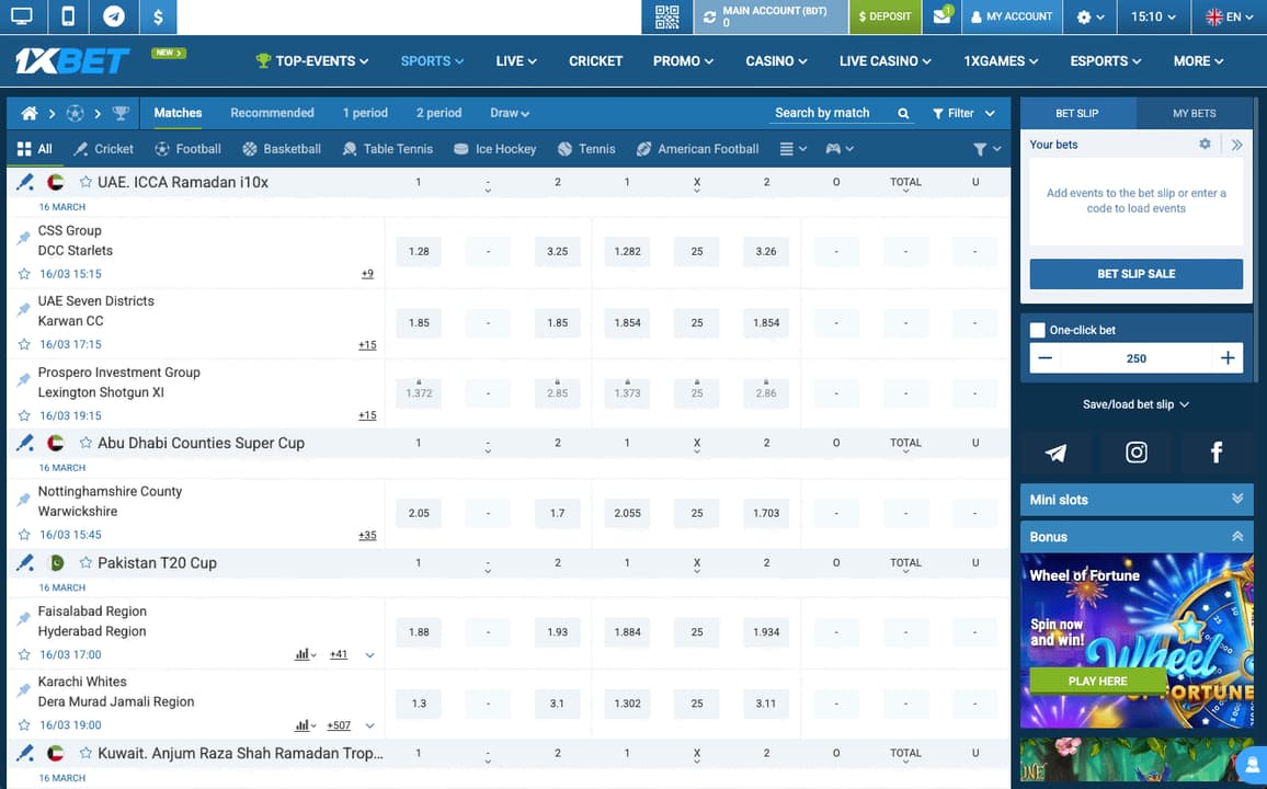 1xbet homepage screenshot