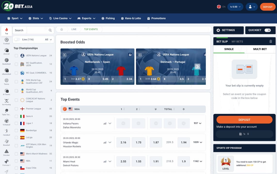 20bet Bangladesh homepage screenshot