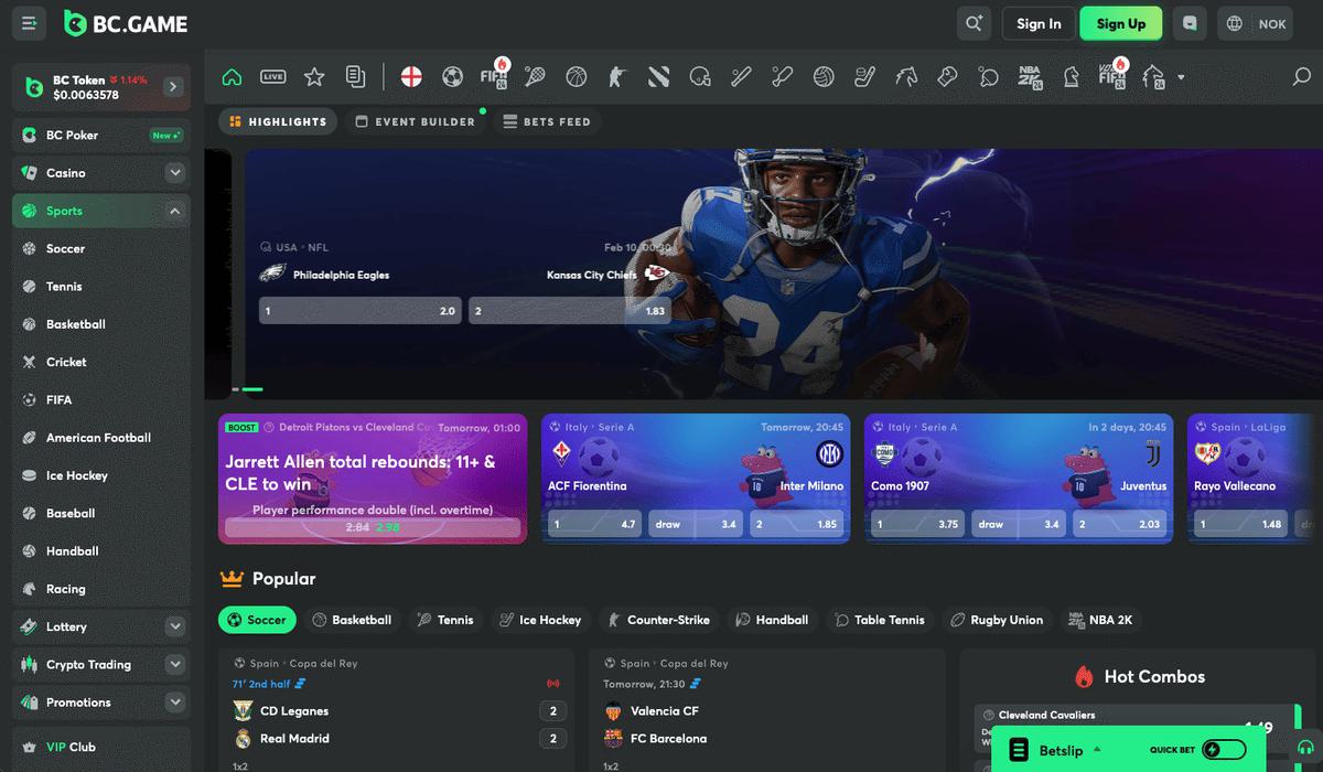 BC game homepage screenshot