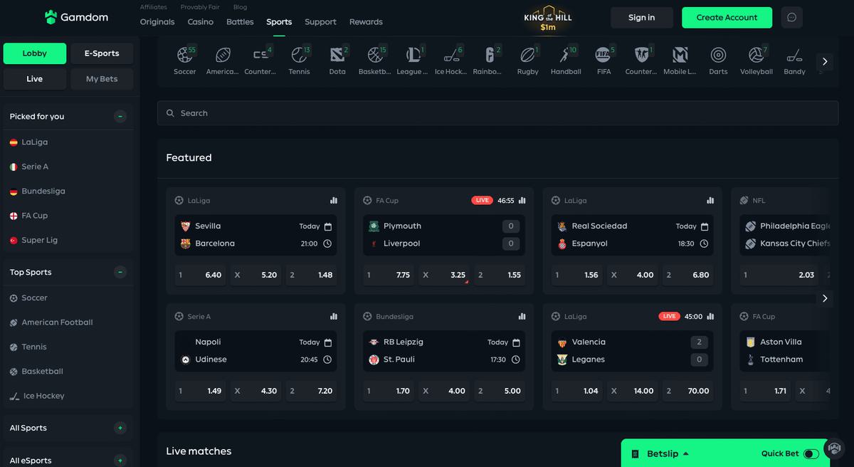 Gamdom homepage screenshot