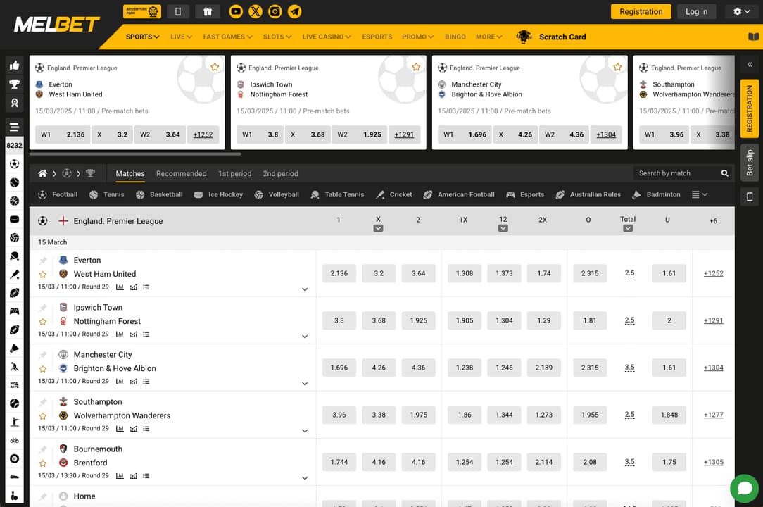 Melbet homepage screenshot