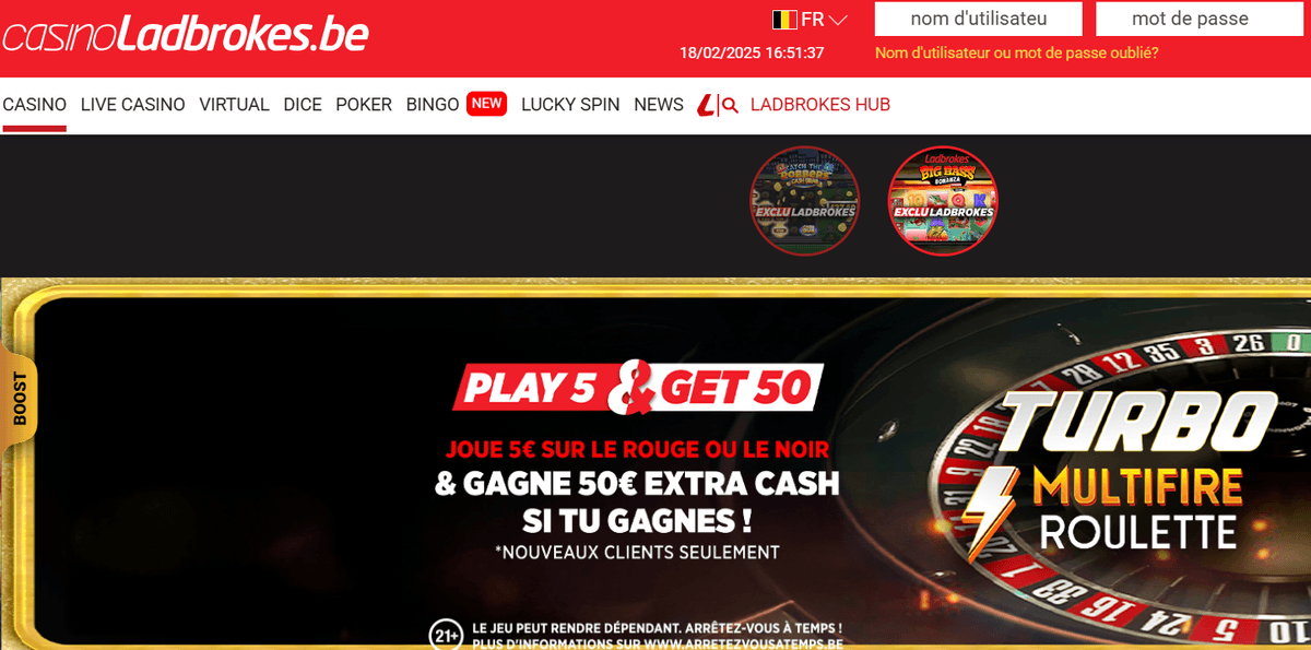 Page daccueil Ladbrokes
