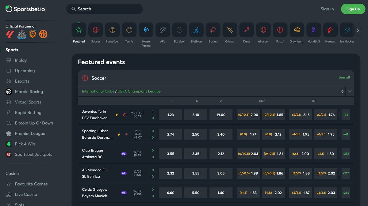 Sportsbetio homepage screenshot