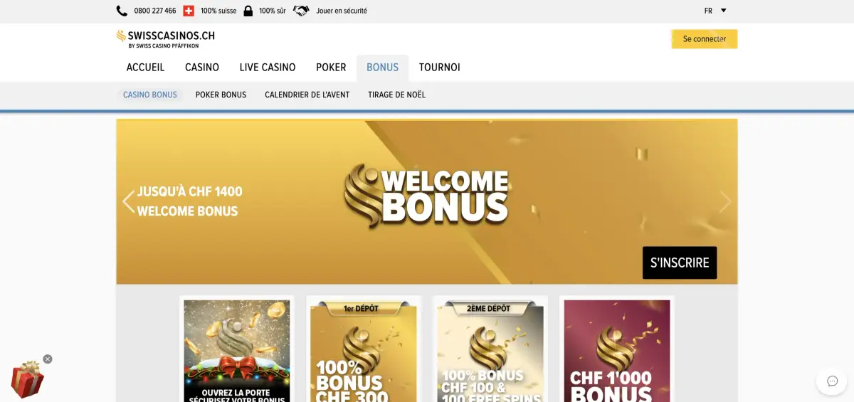 Capture décran swisscasinos