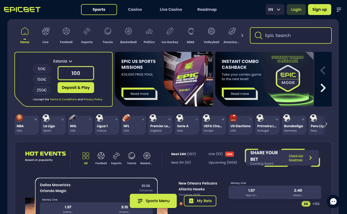 Epicbet Estonia homepage screenshot